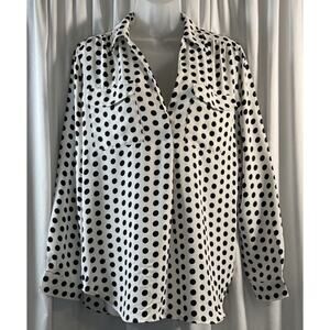 Ann Taylor Polka Dot Camp Shirt White Black M Rockabilly Chic 79-65